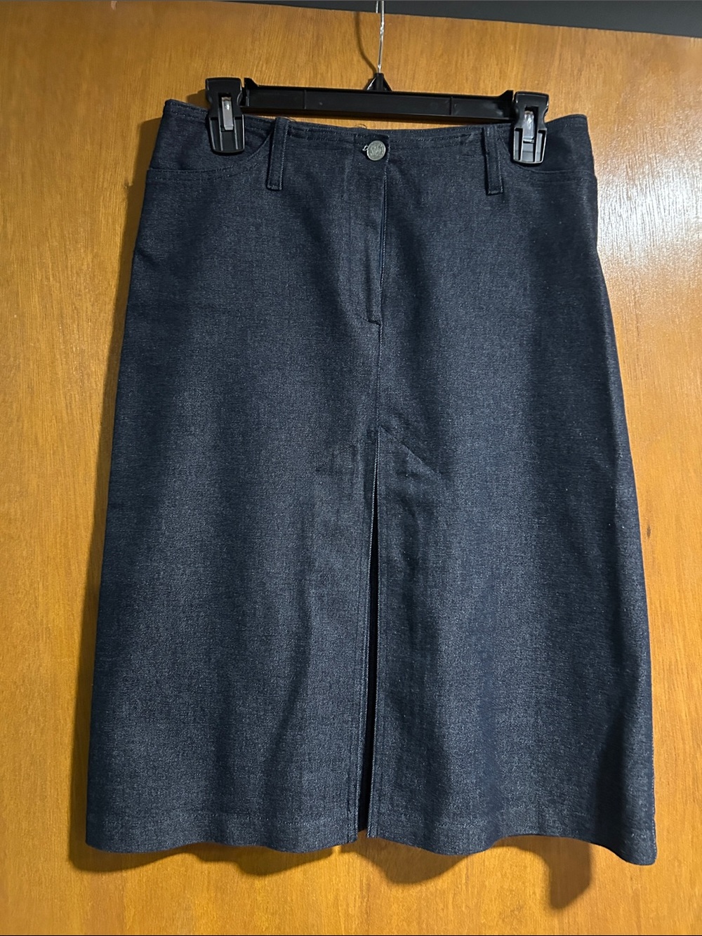 Morgan de Toi Pencil Denim Midi Skirt with Center Front Slit